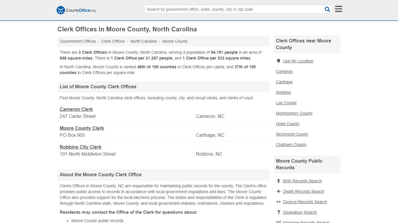 Clerk Offices - Moore County, NC (County & Court Records)