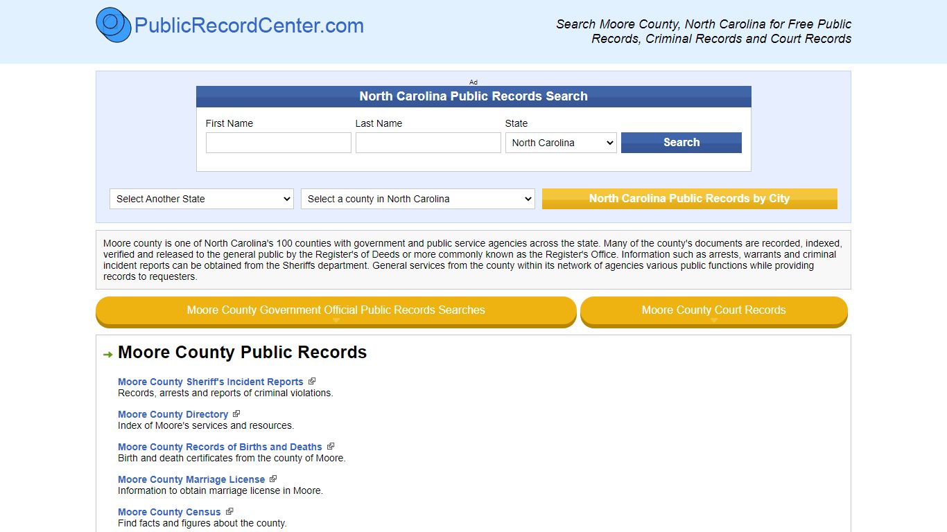 Moore County North Carolina Free Public Records - Court Records ...